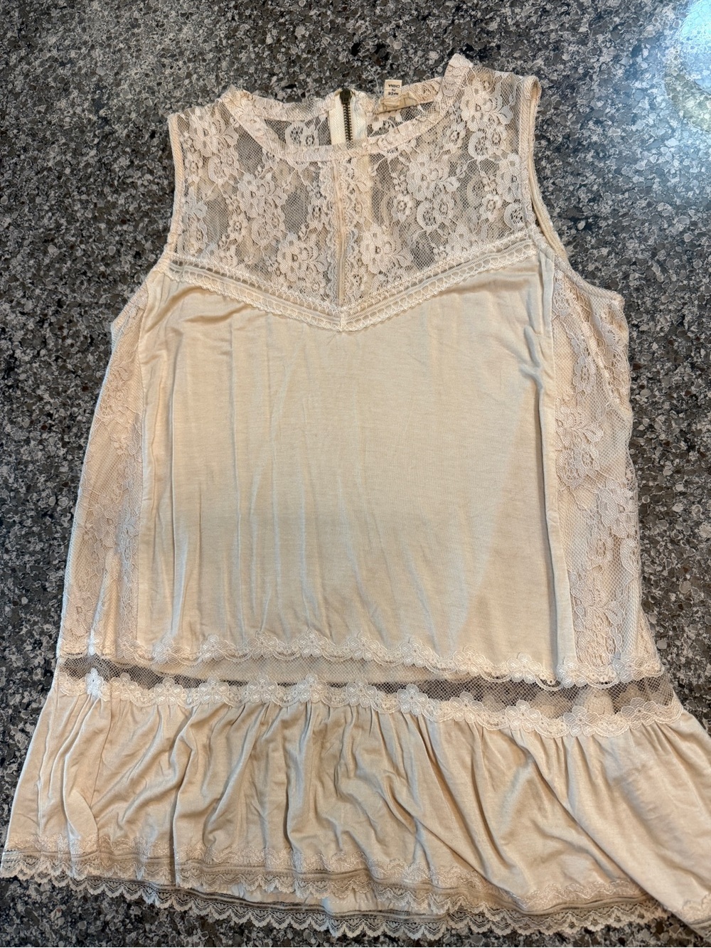 POL Cream Lace Trim Sleeveless Summer Boho Blouse